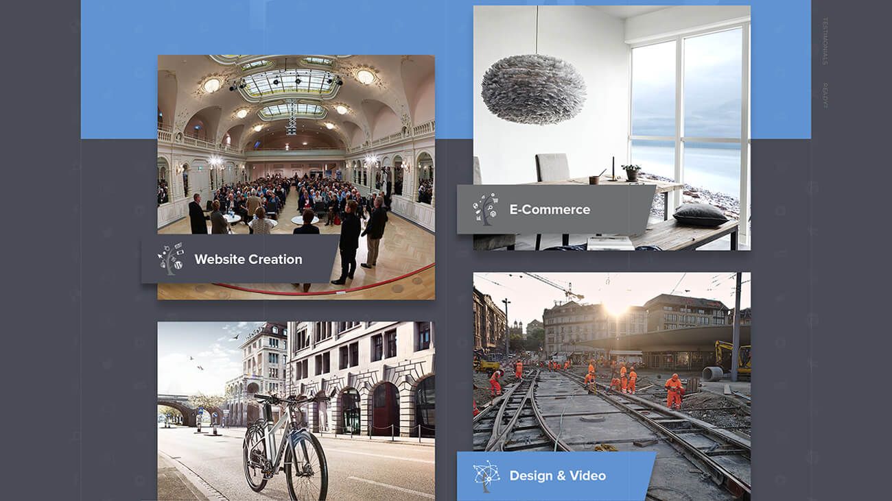 Design with image tiles for Website Creation, E-Commerce and Design & Video