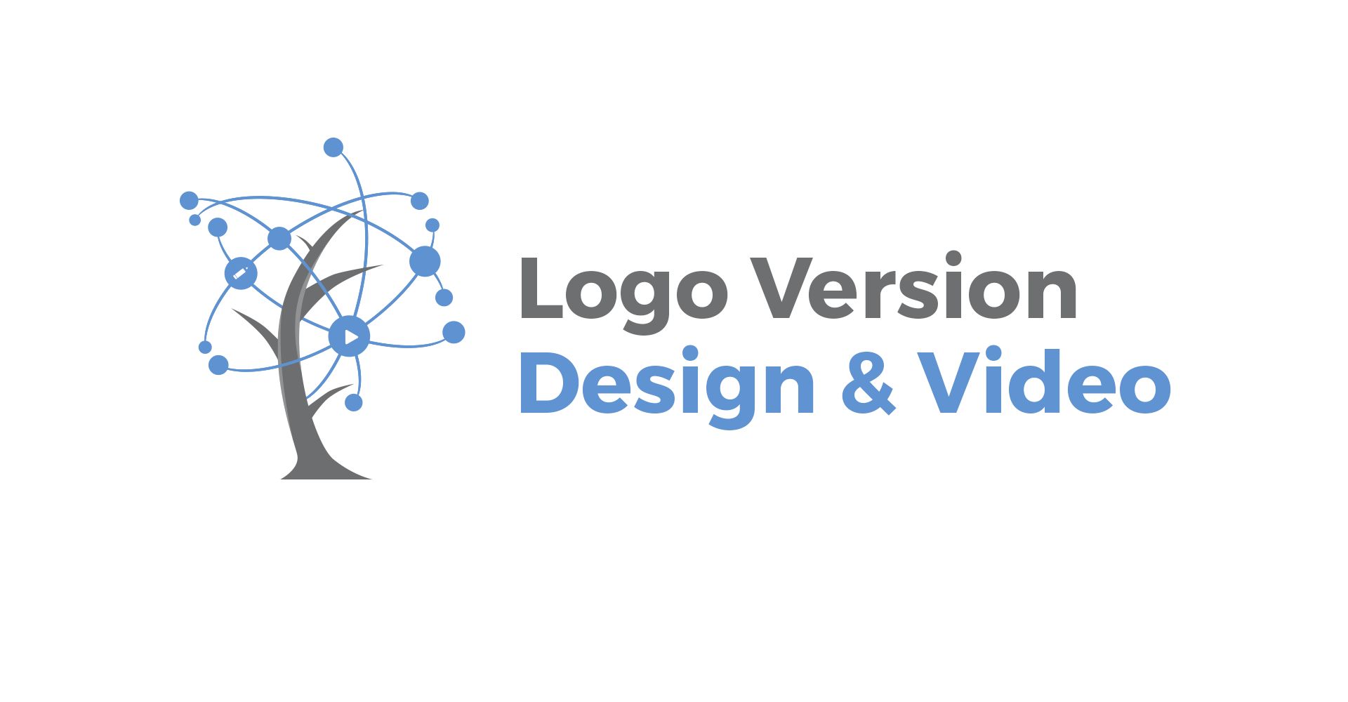 Logo version Design & Video, the tree is surrounded by a network of dots with a play button