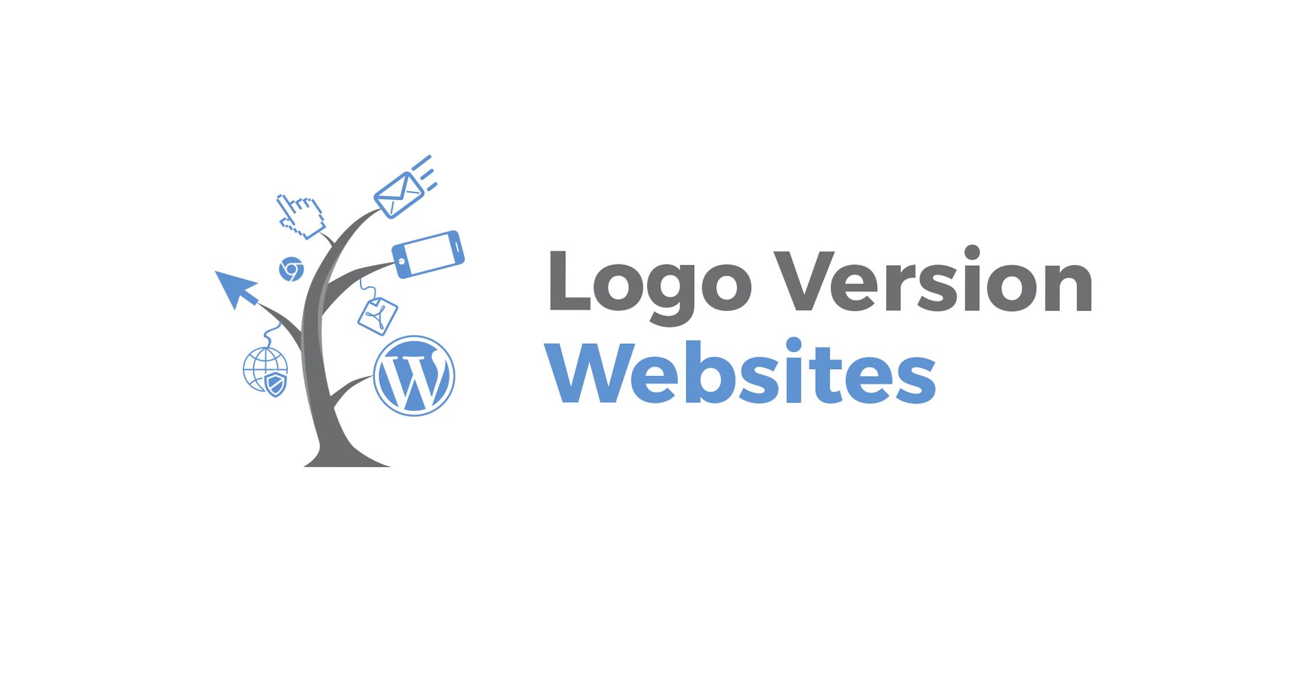 Logo version Websites, the tree carries a WordPress mark, mouse pointer, envelope and smartphone