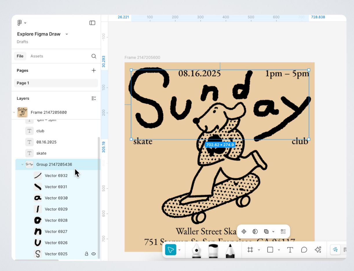 Screenshot of Figma Draw with a vector illustration for a poster