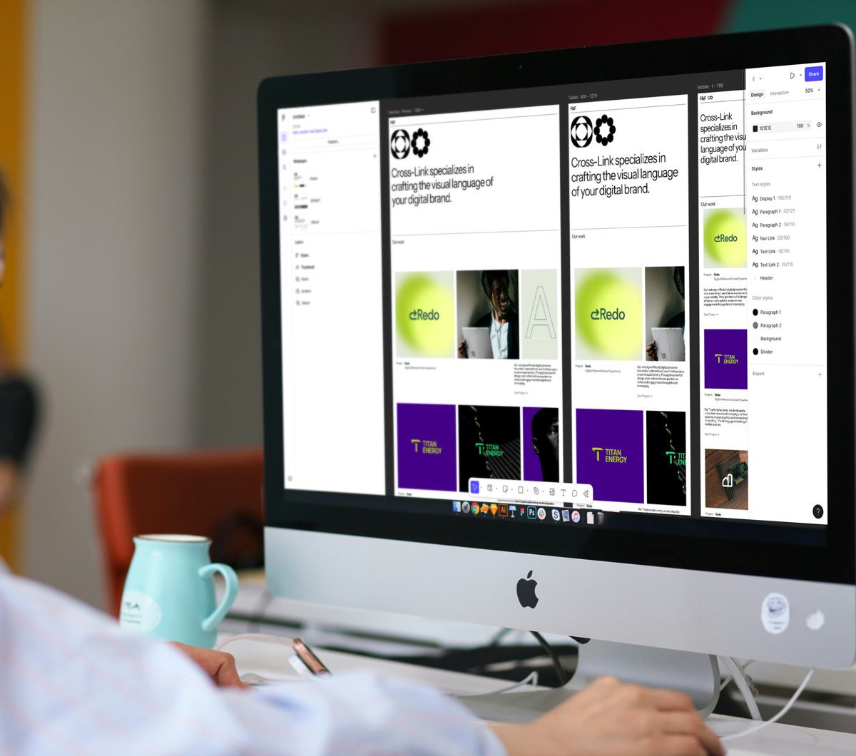 Screen with several page designs side by side in Figma