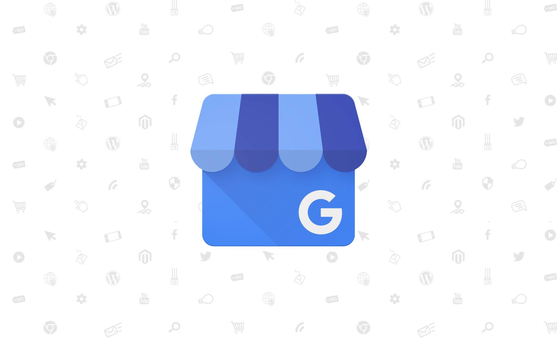 Google My Business logo, a blue shop front with the letter G