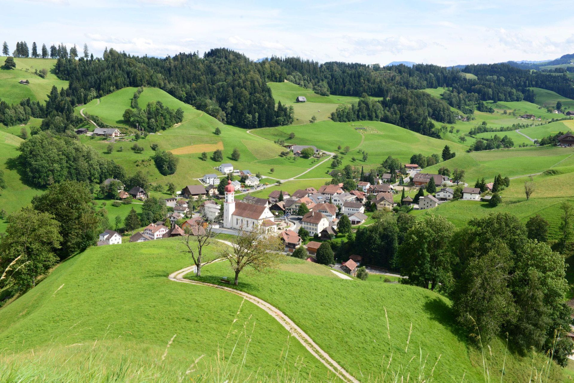 Luthern with its church, seen from the Heuberg